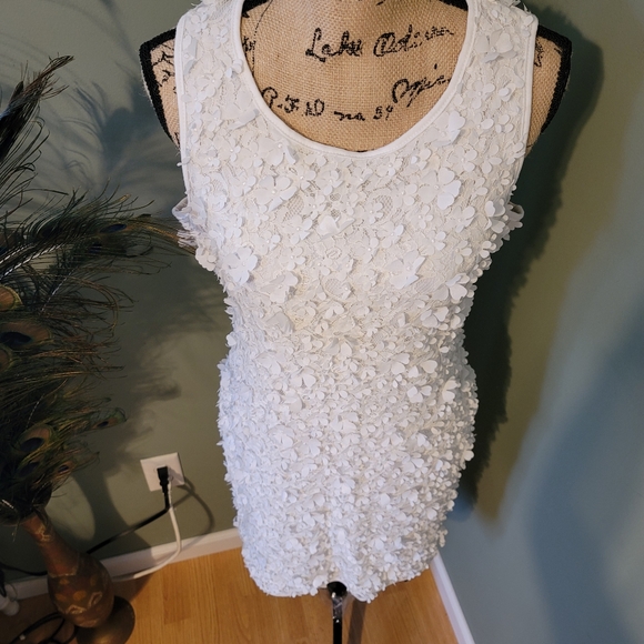 Nina Leonard Sz XL White Lacy Floral Embellished Stretch Dress. - Picture 4 of 16